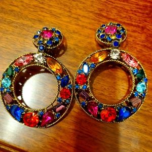 Thelma Deutsch Rhinestone ER Clip  they are muti Colored over 3 in. Long 2 in.